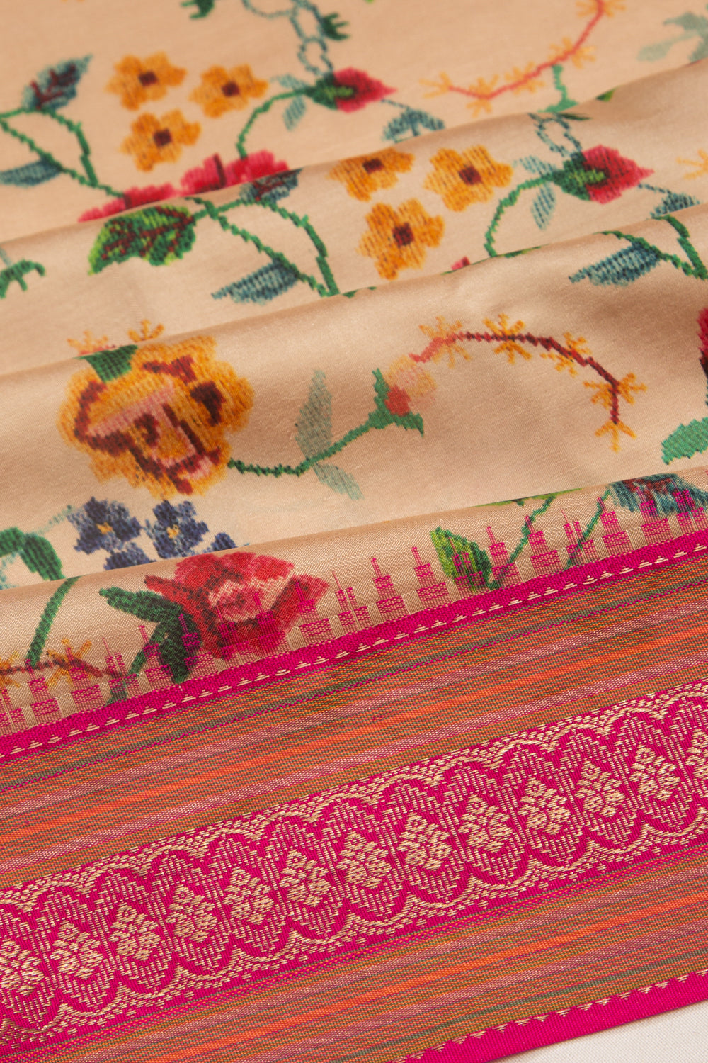 Soft Silk Floral Printed Beige Saree