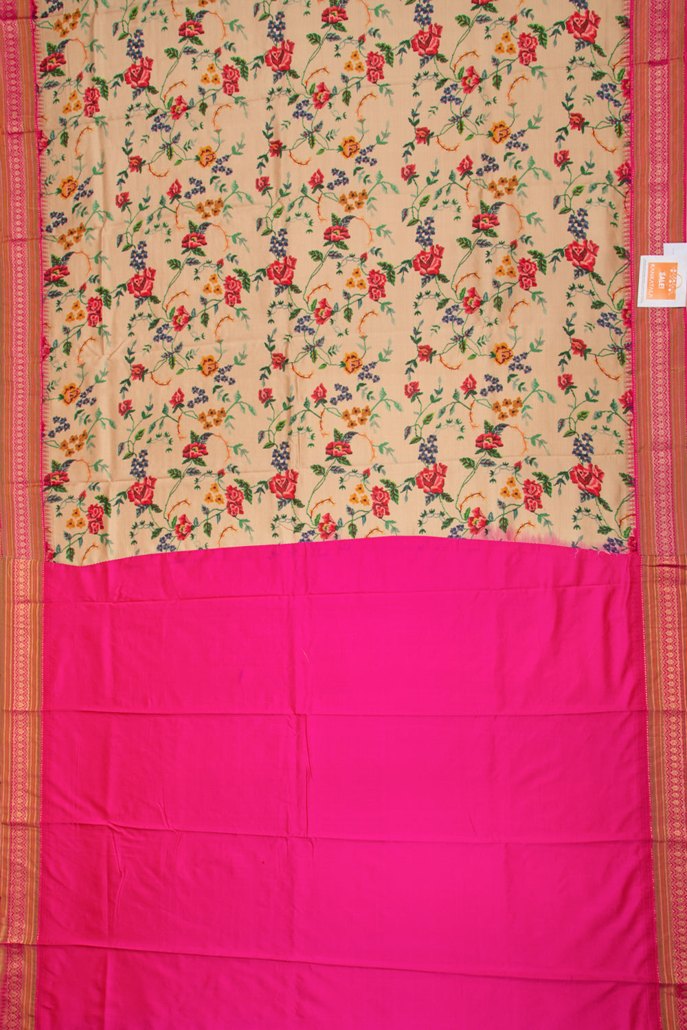 Soft Silk Floral Printed Beige Saree