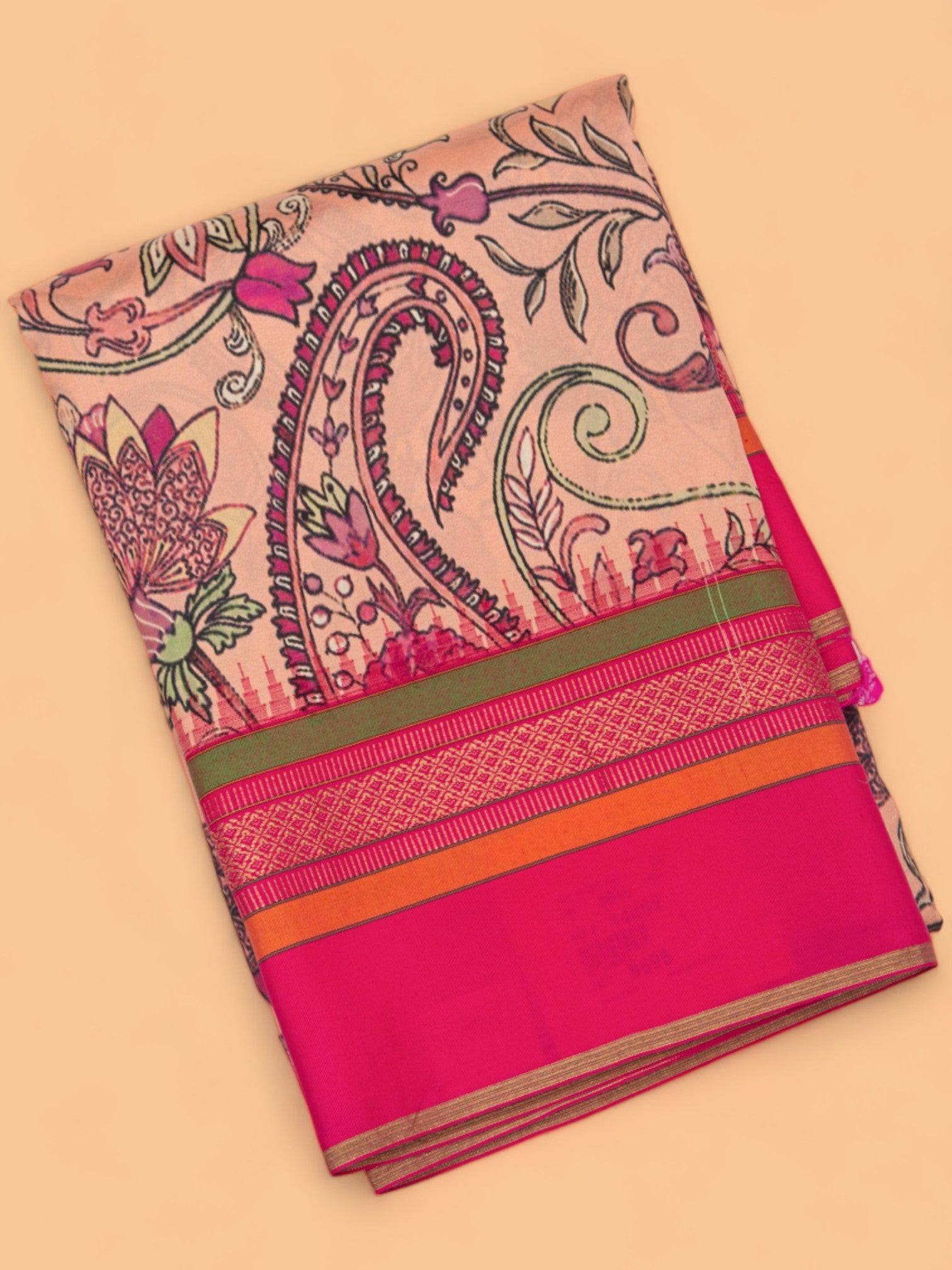 Soft Silk Floral Printed Peach Saree