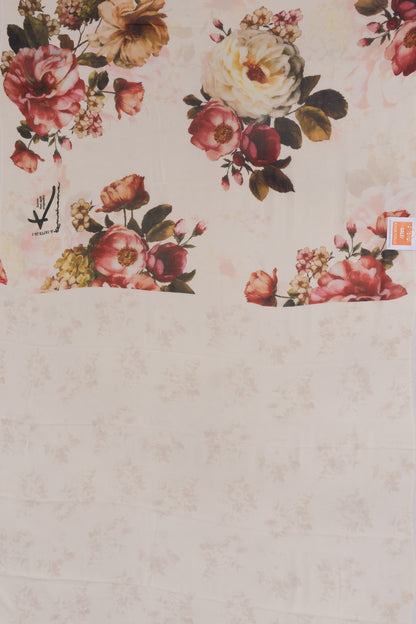 Georgette Floral Printed Off White Saree