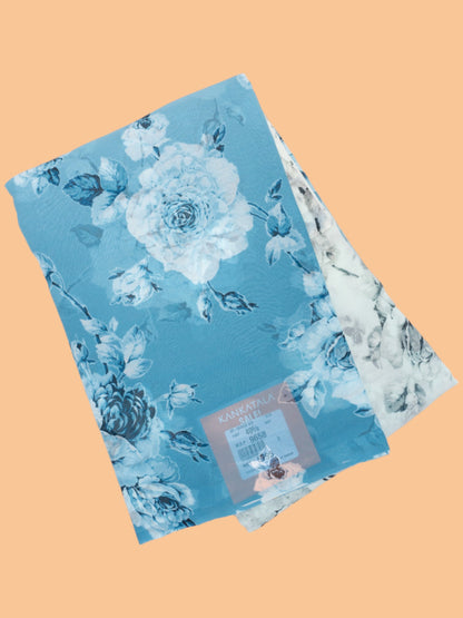 Satin Georgette Brocade Blue Saree