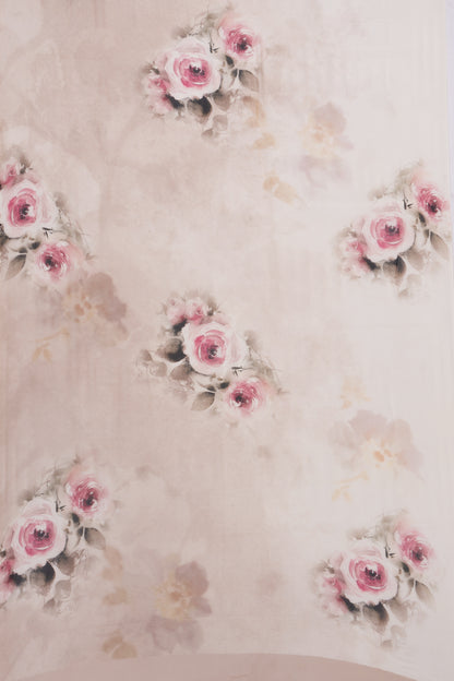 Satin Georgette Floral Printed Cream Saree