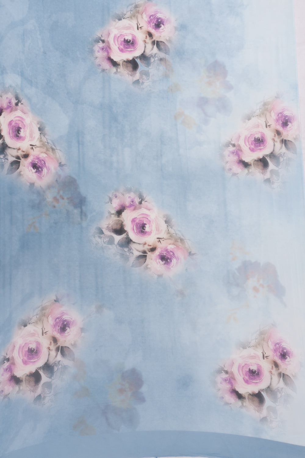 Satin Georgette Floral Printed Pastel Blue Saree