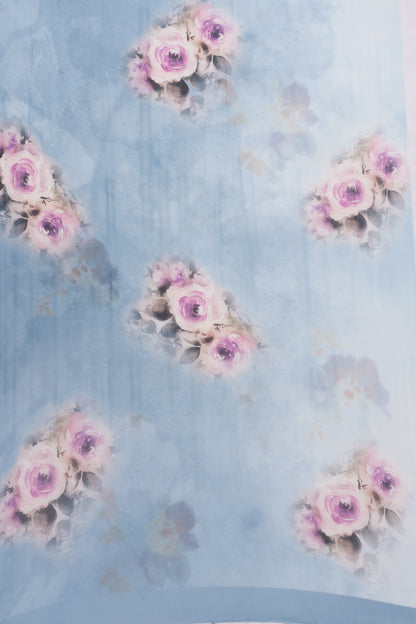 Satin Georgette Floral Printed Pastel Blue Saree