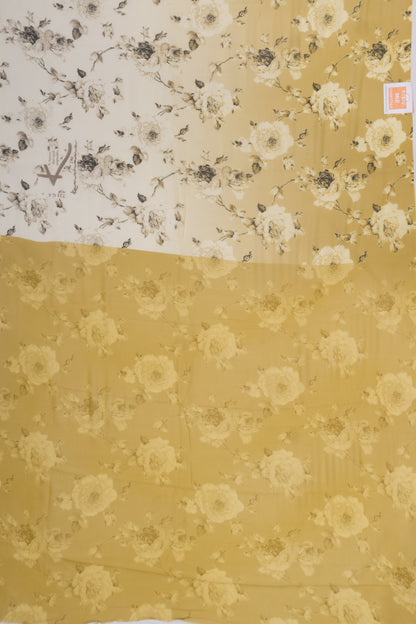 Satin Georgette Floral Printed Cream And Beige Saree