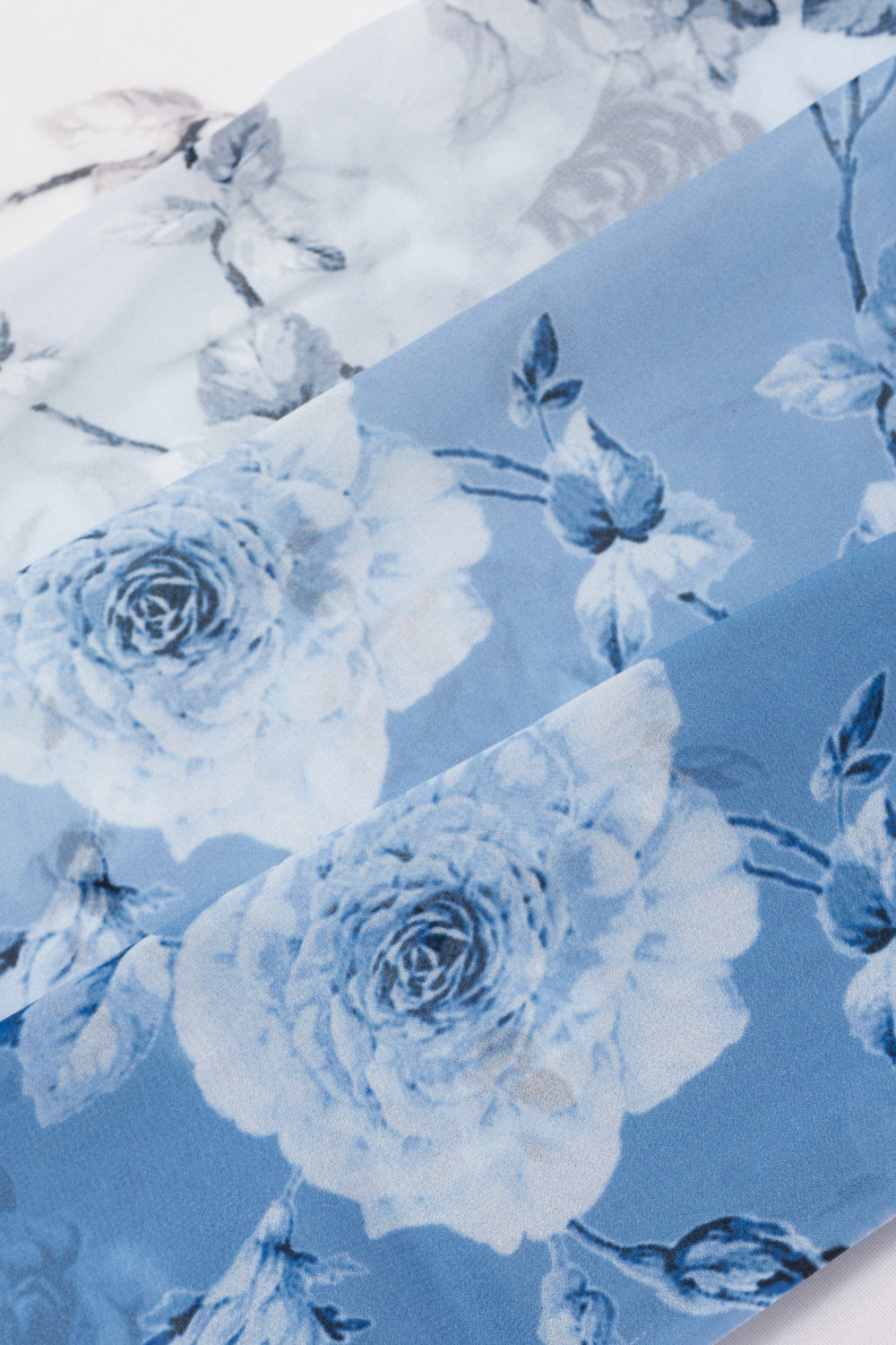 Satin Georgette Floral Printed Pastel Blue And White Saree