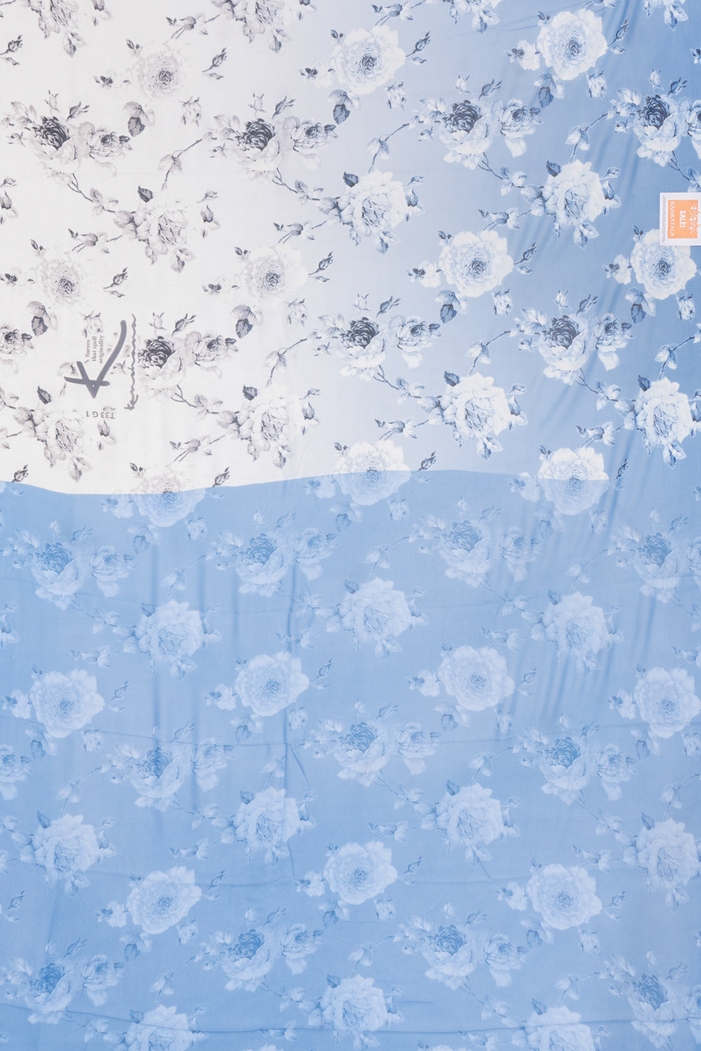 Satin Georgette Floral Printed Pastel Blue And White Saree
