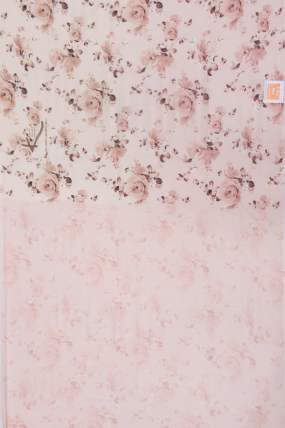 Satin Georgette Floral Printed Peach And Cream Saree