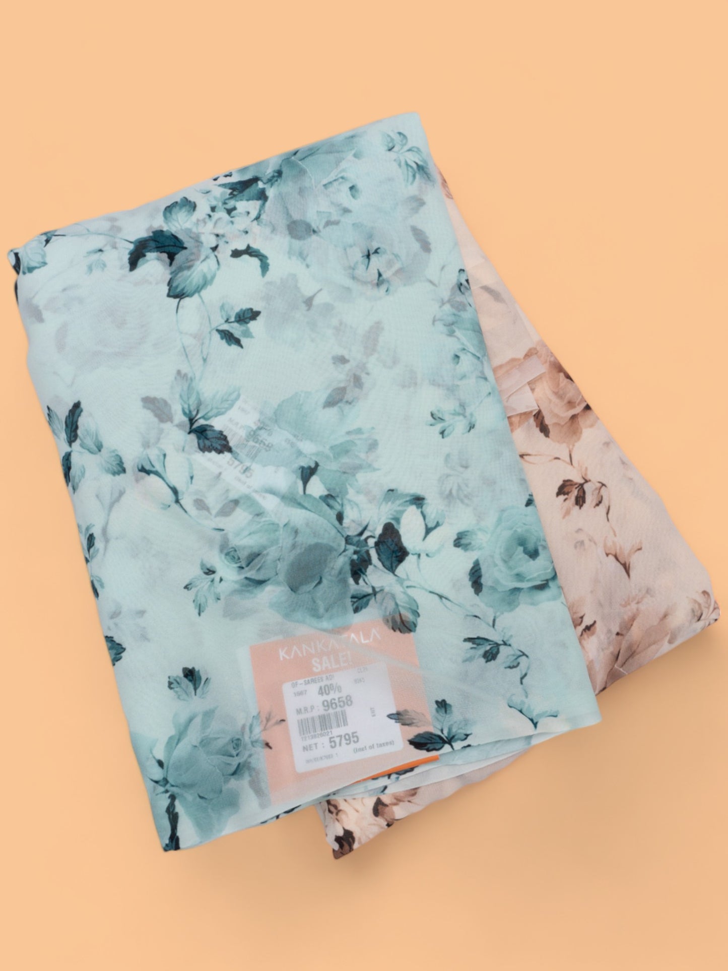Satin Georgette Floral Printed Sea Green And Blue Saree