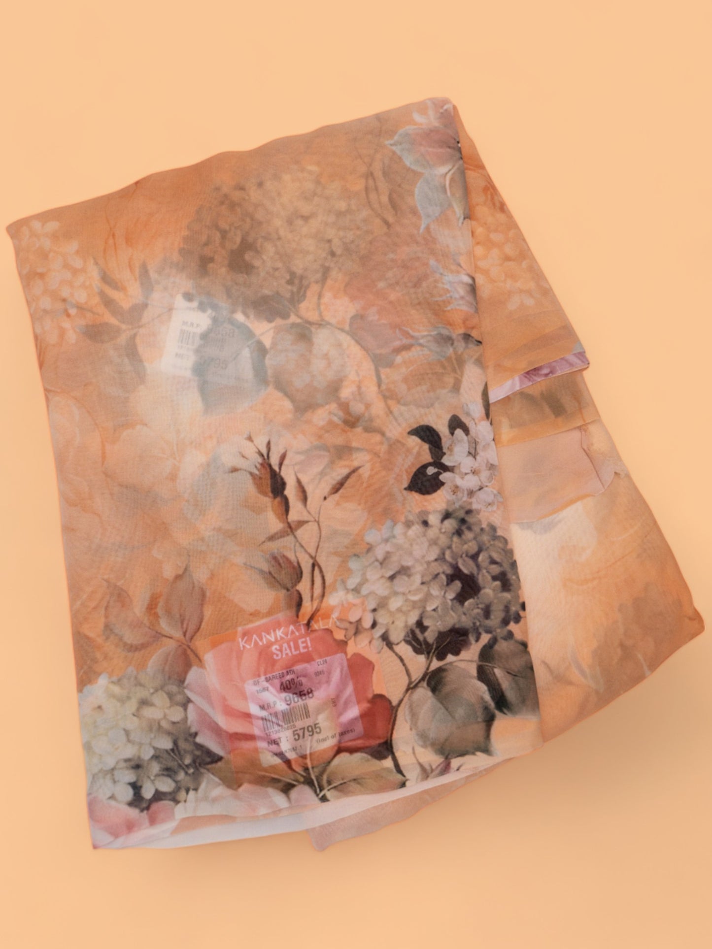 Satin Georgette Floral Printed Pastel Orange Saree