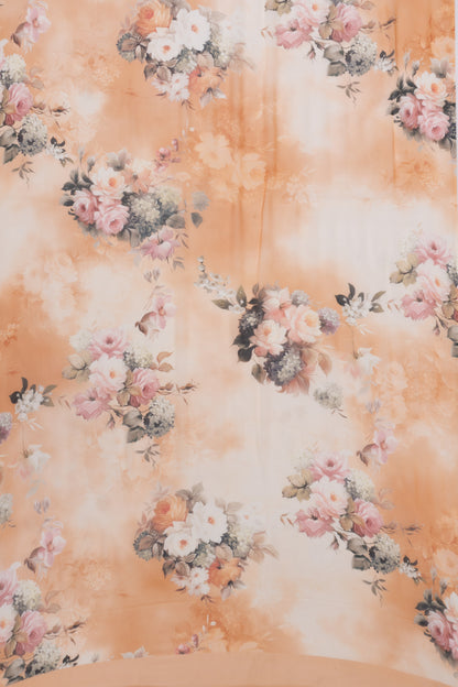 Satin Georgette Floral Printed Pastel Orange Saree