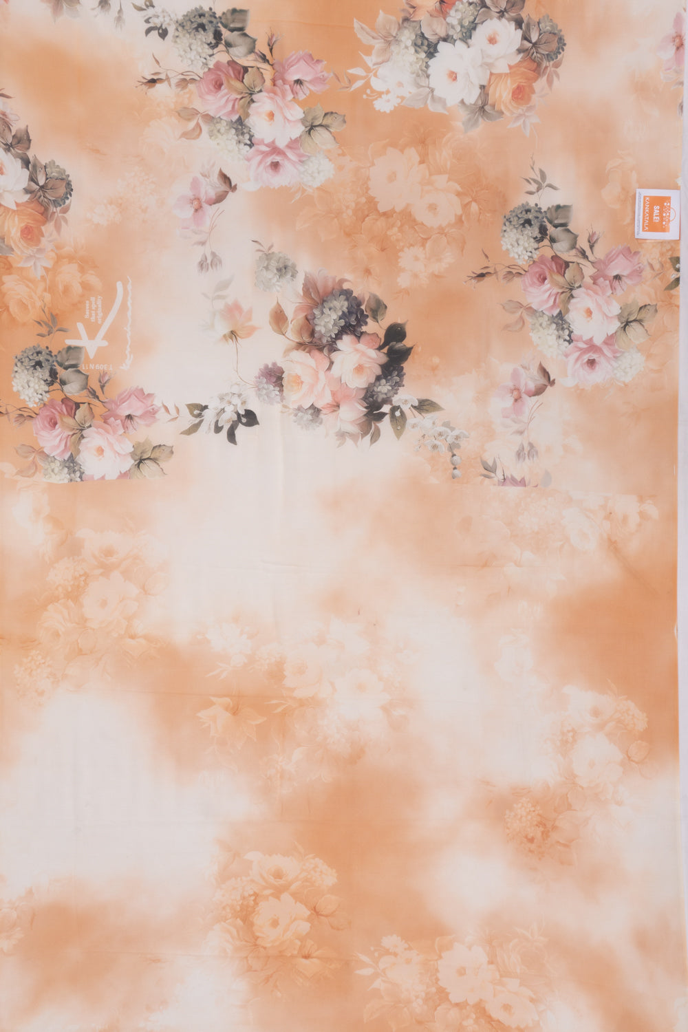 Satin Georgette Floral Printed Pastel Orange Saree