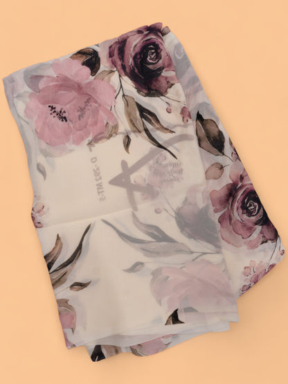 Satin Georgette Floral Printed Cream Saree