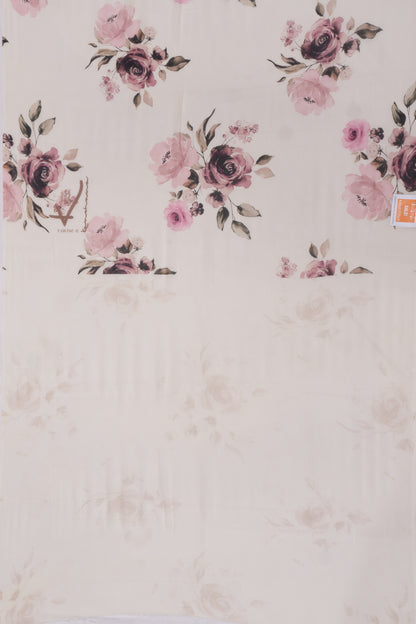 Satin Georgette Floral Printed Cream Saree