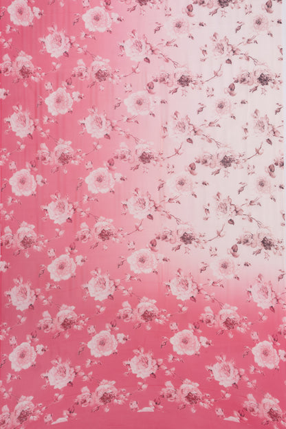 Satin Georgette Floral Printed Pink Saree