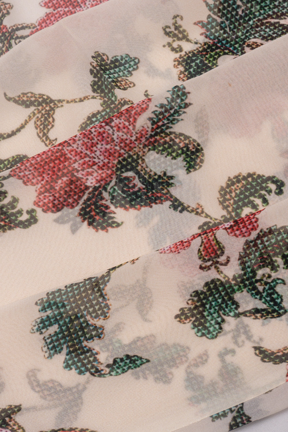 Satin Georgete Floral Printed Cream Saree