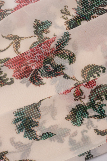 Satin Georgete Floral Printed Cream Saree