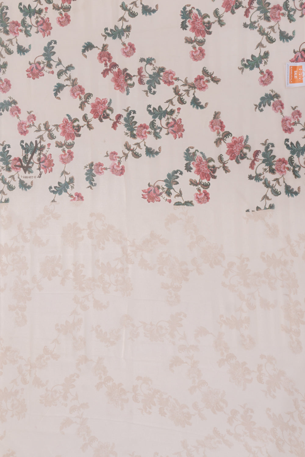 Satin Georgete Floral Printed Cream Saree