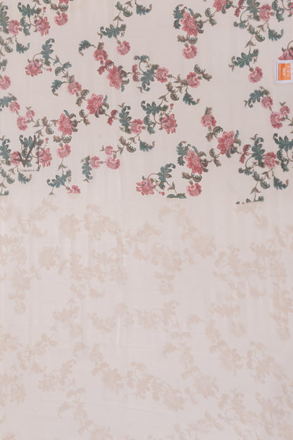 Satin Georgete Floral Printed Cream Saree