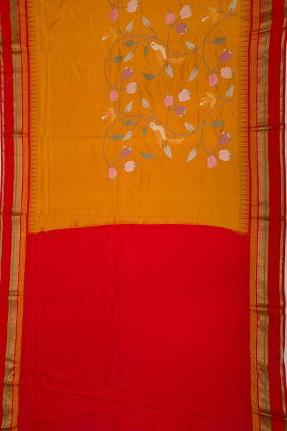 Soft Silk Embroidery Mustard Yellow Saree