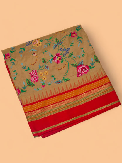 Tussar Embroidery Snuff Saree