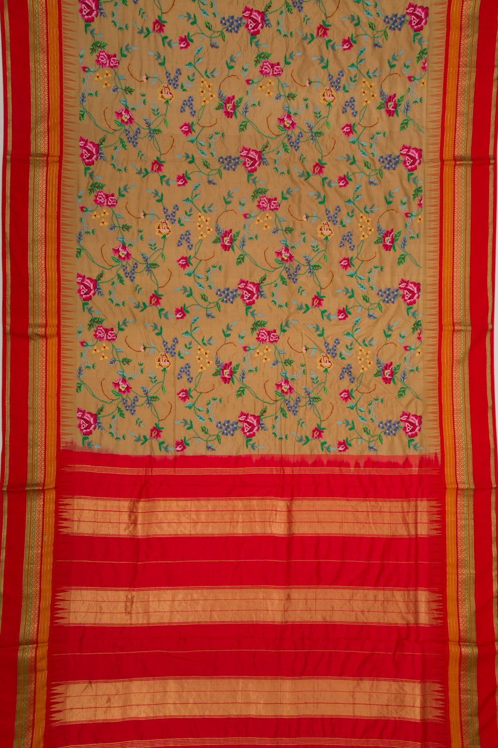 Tussar Embroidery Snuff Saree