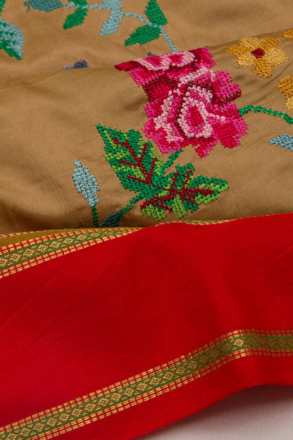 Tussar Embroidery Snuff Saree