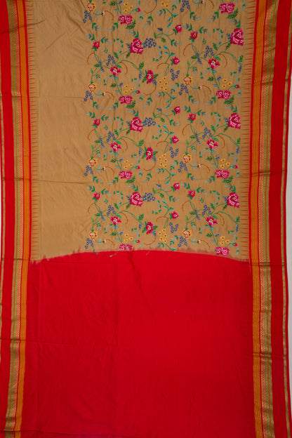 Tussar Embroidery Snuff Saree