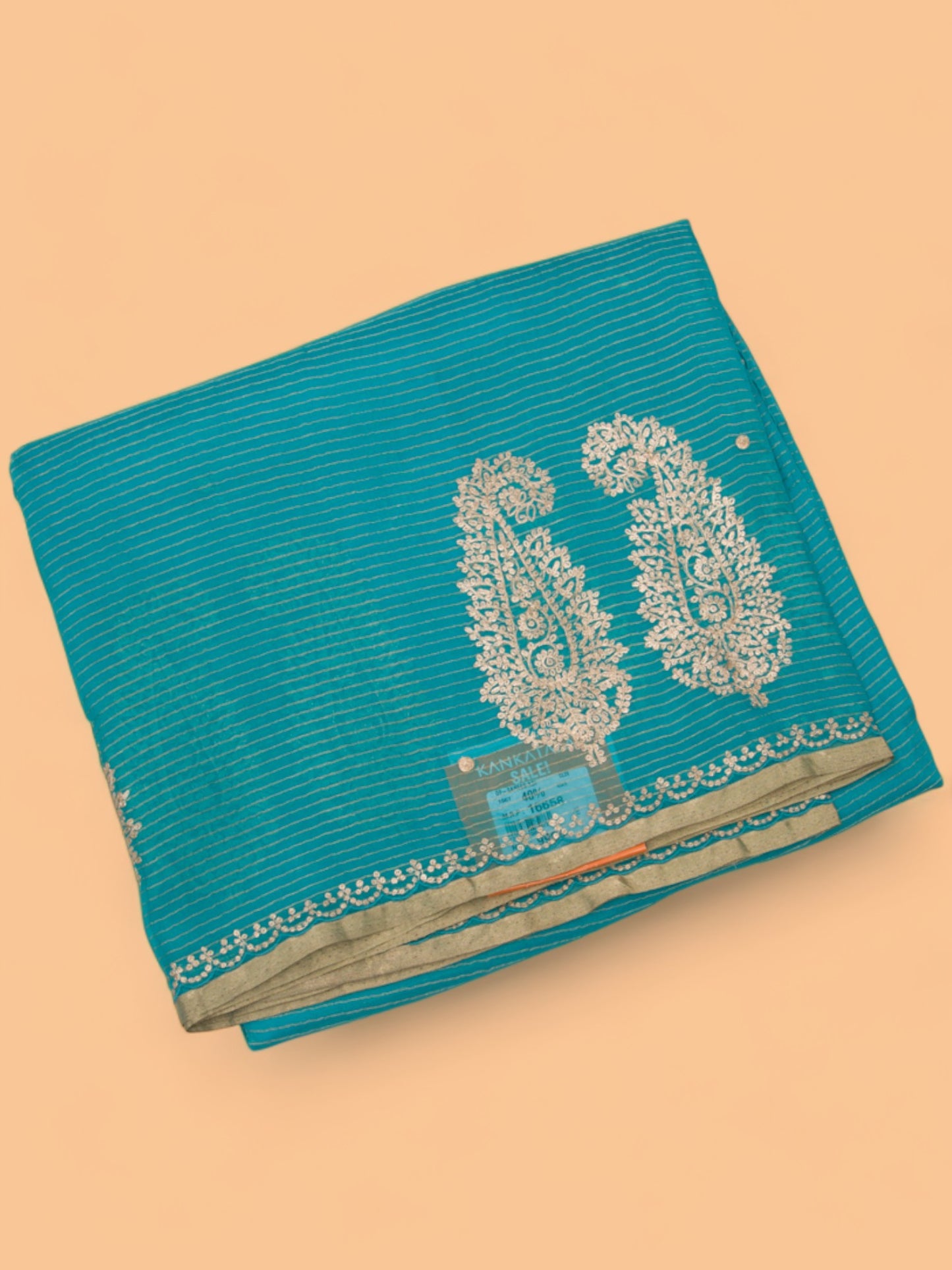 Organza Lines Embroidery Blue Saree