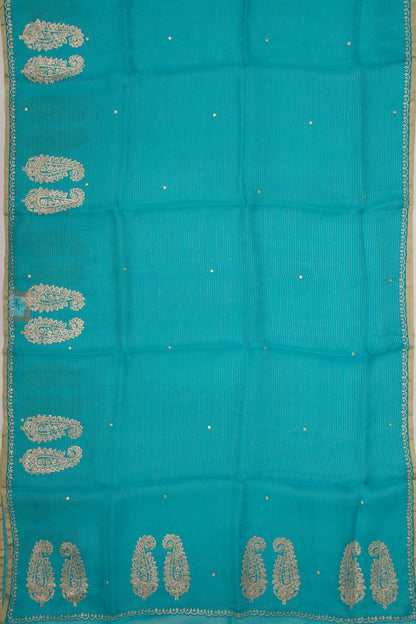 Organza Lines Embroidery Blue Saree