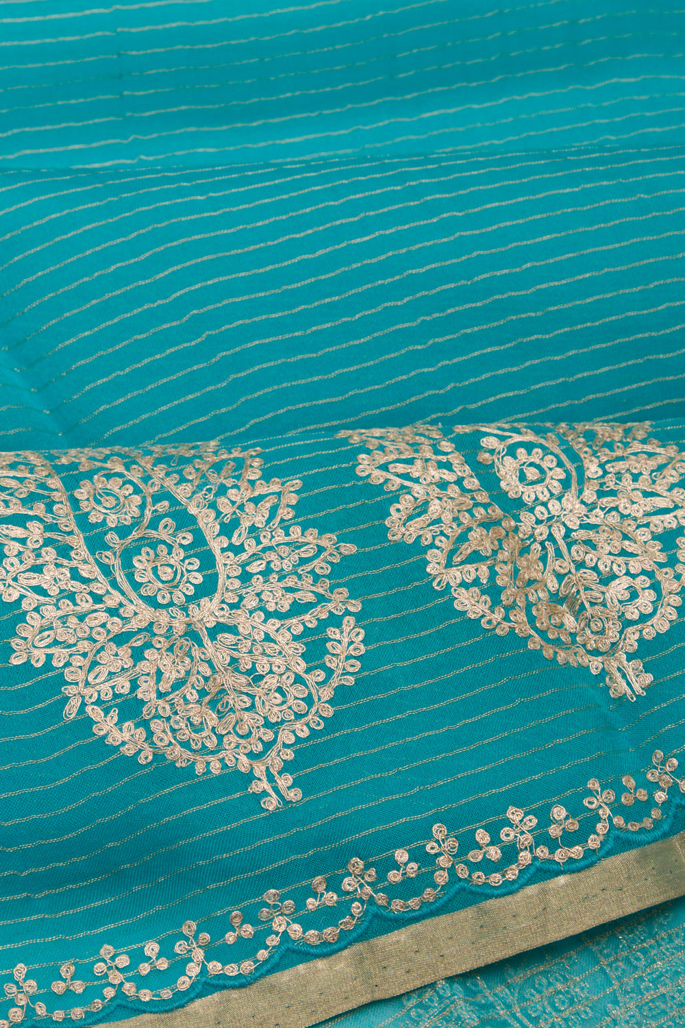 Organza Lines Embroidery Blue Saree