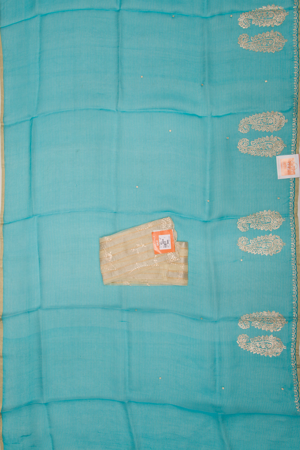 Organza Lines Embroidery Blue Saree