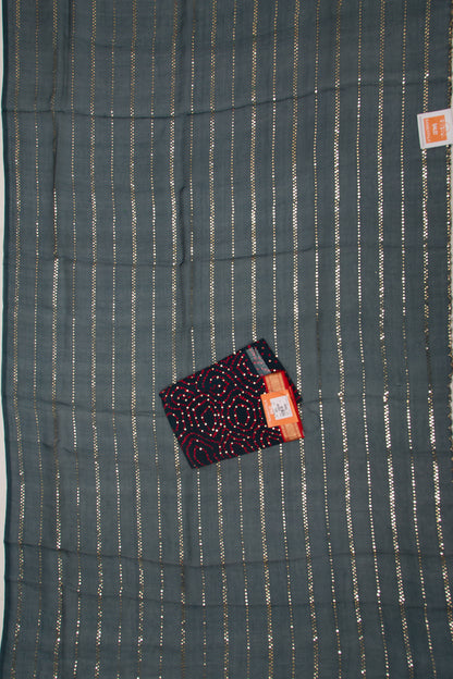 Organza Horizontal Lines Dark Blue Saree
