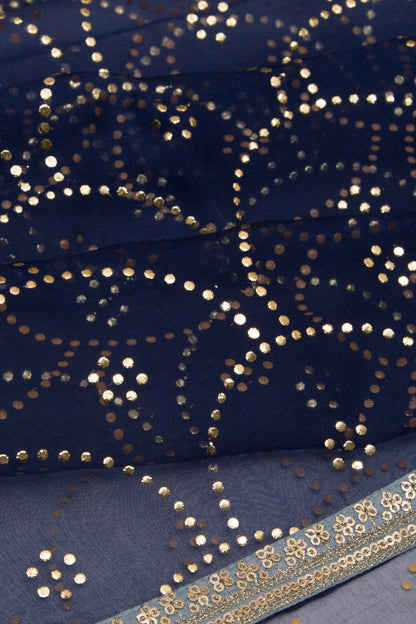 Organza Brocade Dark Blue Saree