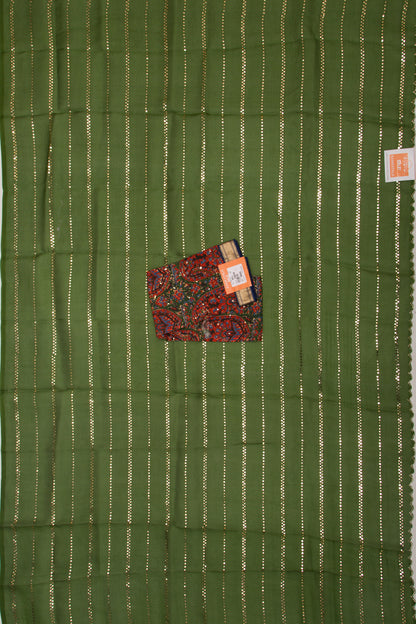 Organza Silk Horizontal Lines Green Saree