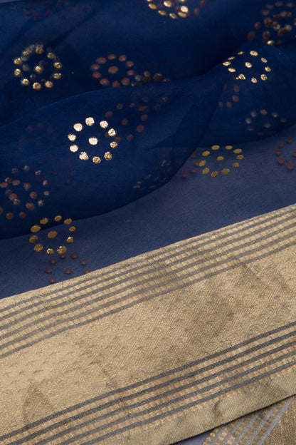 Organza Brocade Blue Saree
