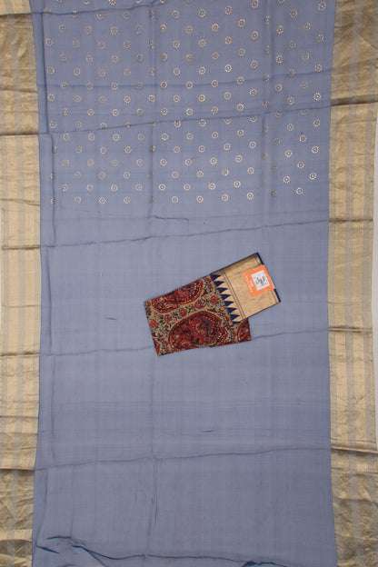 Organza Brocade Blue Saree