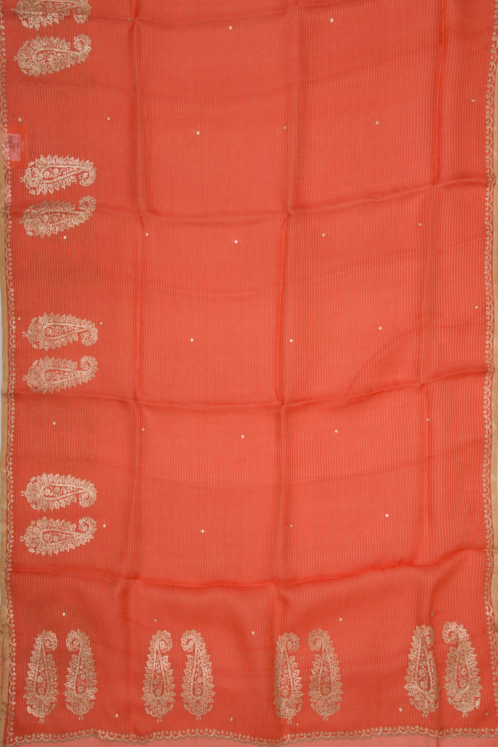 Organza Horizontal Lines And Butta Peach Saree