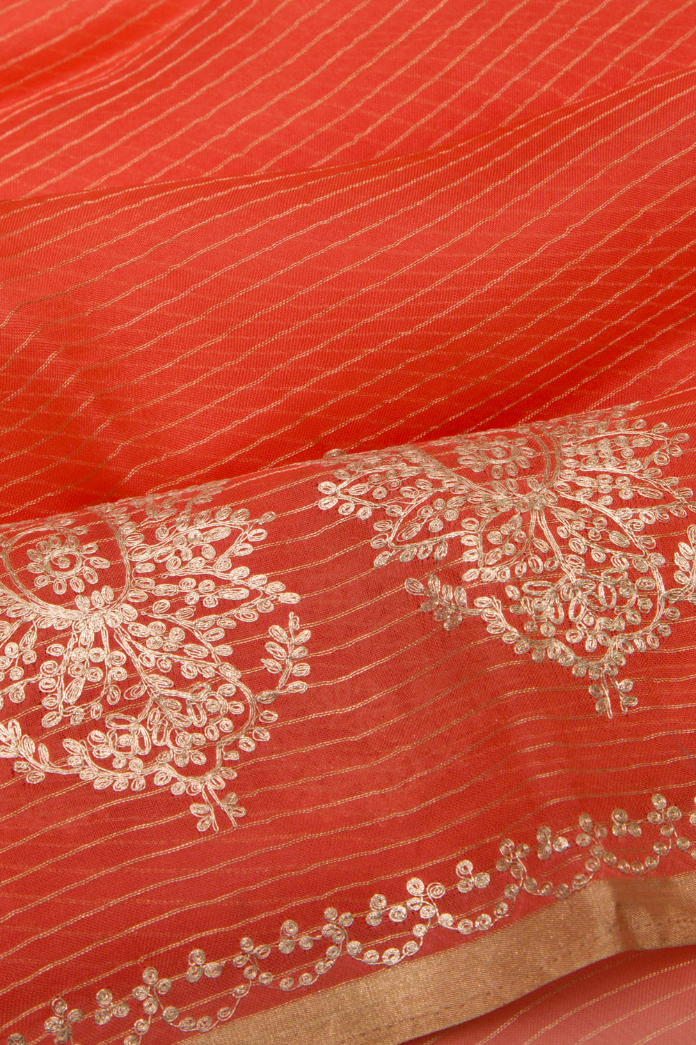 Organza Horizontal Lines And Butta Peach Saree