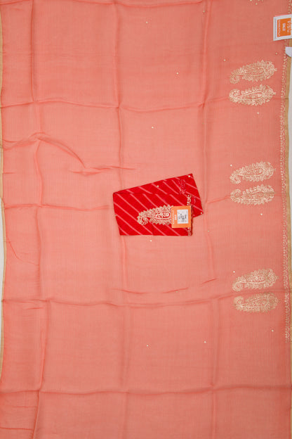 Organza Horizontal Lines And Butta Peach Saree