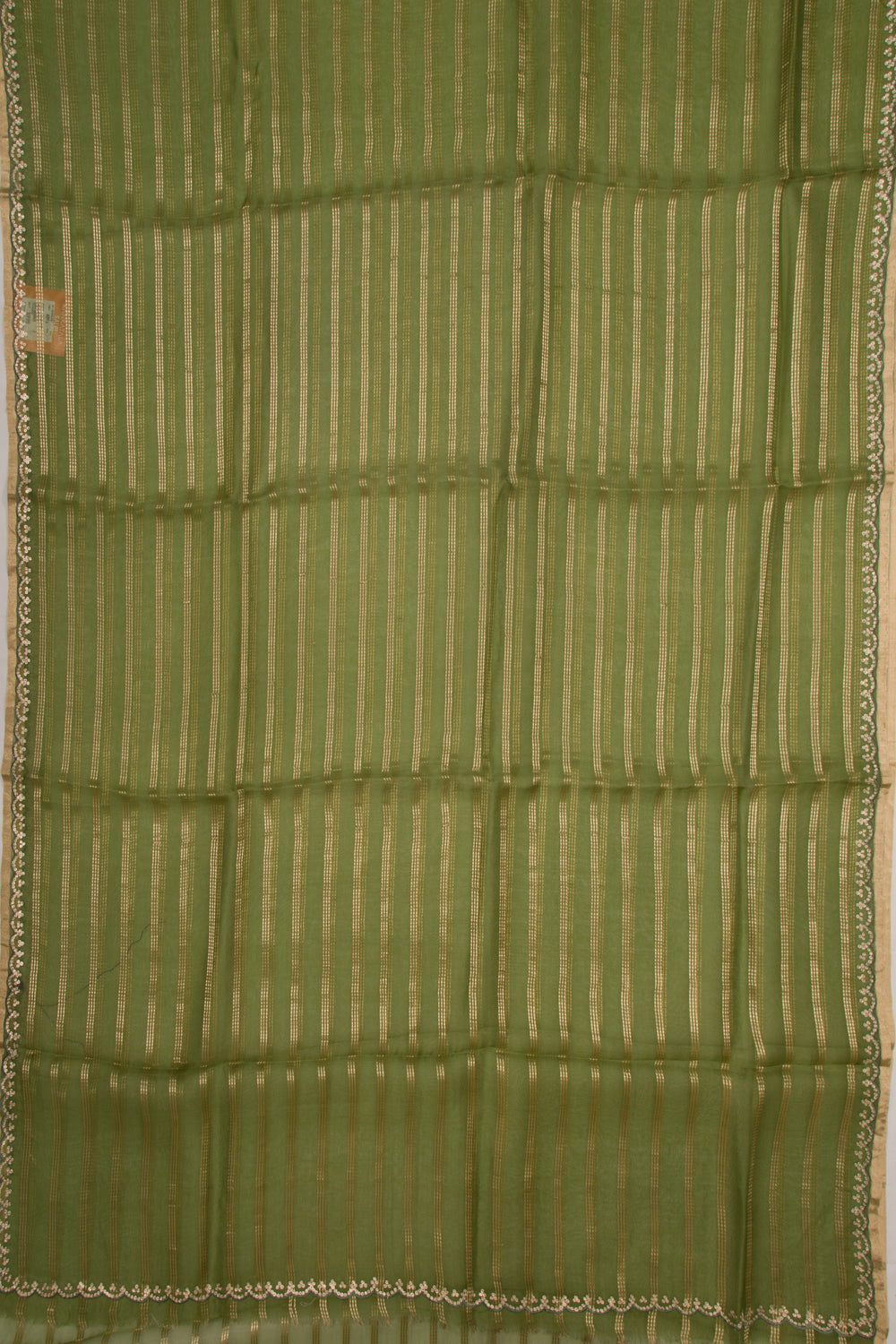 Organza Silk Horizontal Lines Mehandi Green Saree