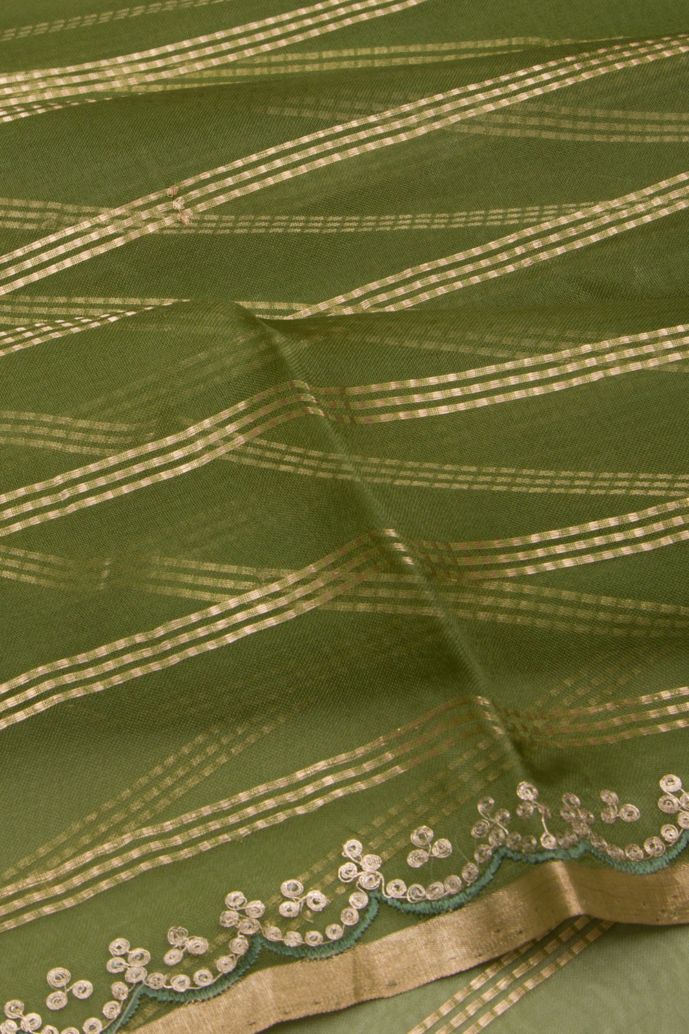 Organza Silk Horizontal Lines Mehandi Green Saree