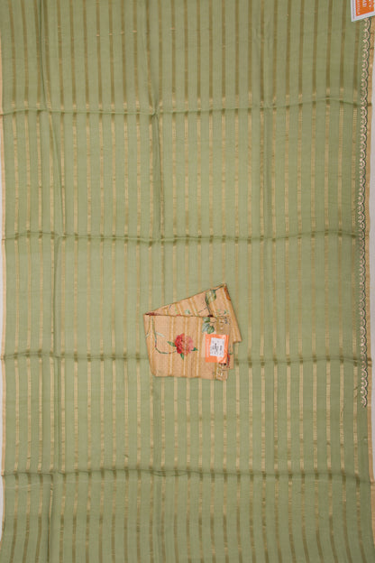 Organza Silk Horizontal Lines Mehandi Green Saree