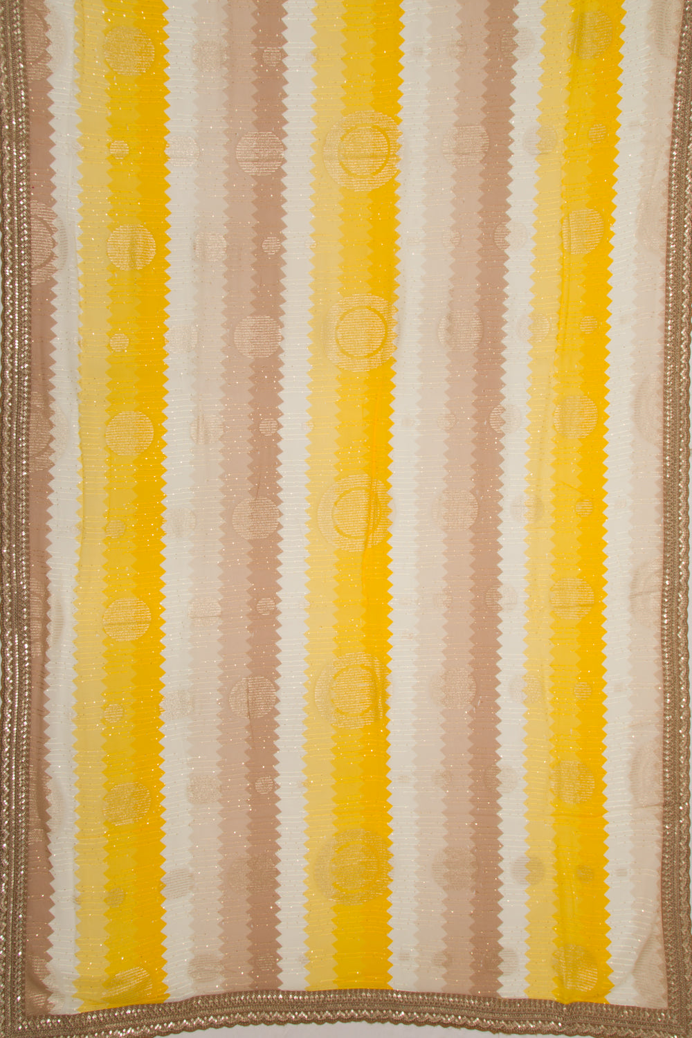 Georgette Silk Embroidery Lines Yellow And White Saree