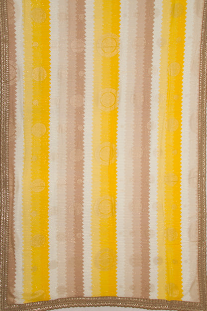 Georgette Silk Embroidery Lines Yellow And White Saree