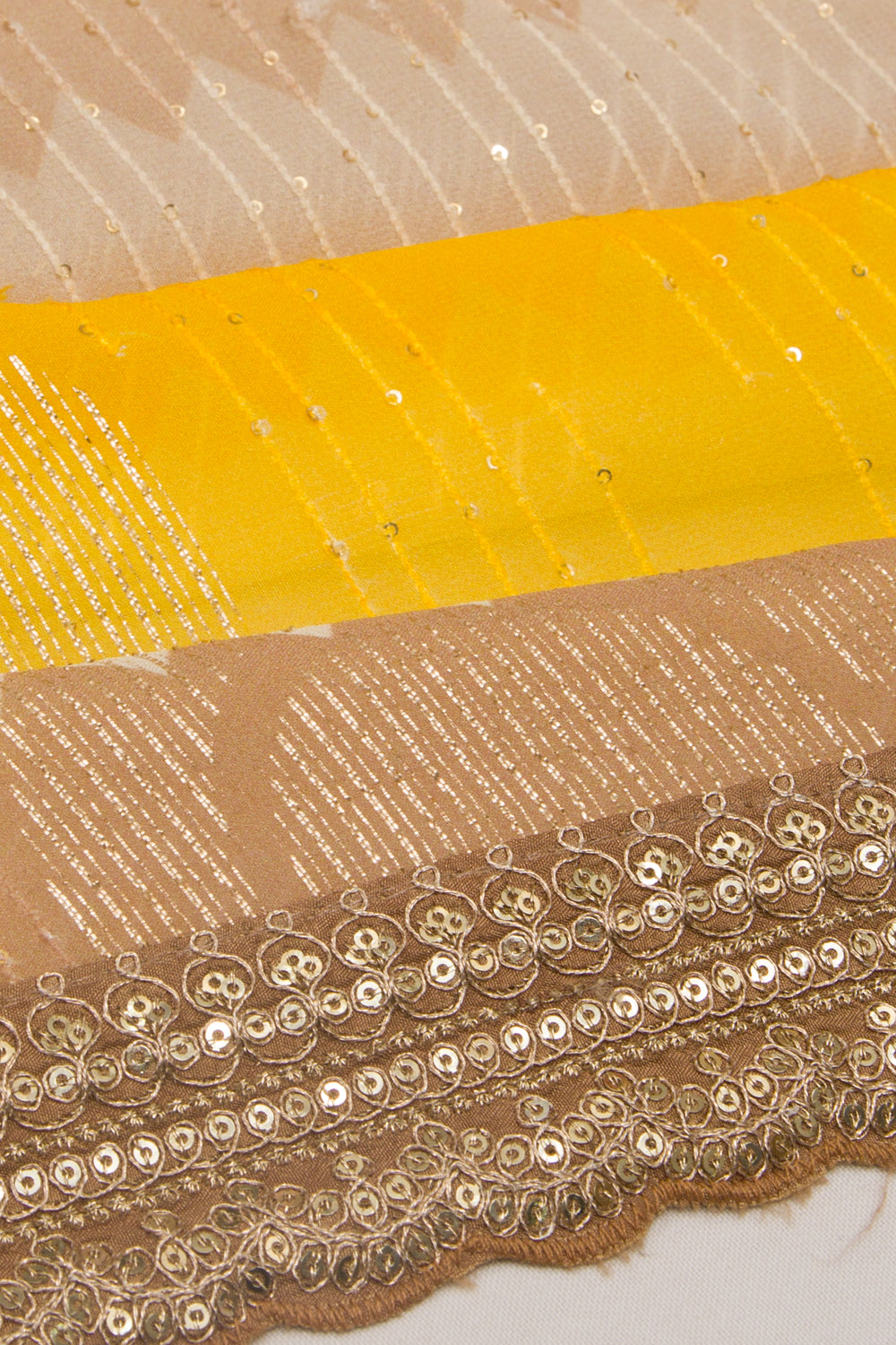 Georgette Silk Embroidery Lines Yellow And White Saree