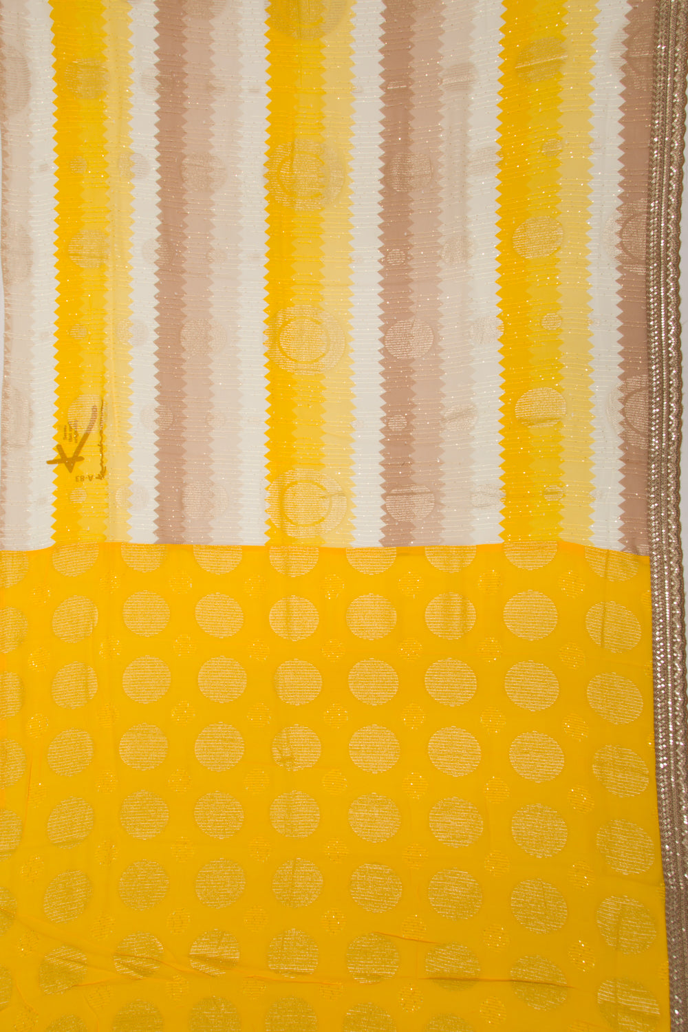 Georgette Silk Embroidery Lines Yellow And White Saree