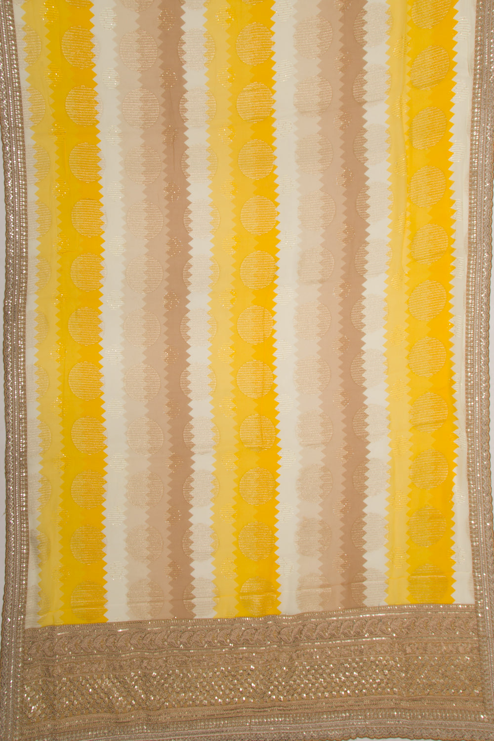 Georgette Silk Embroidery And Lines White And Yellow Saree