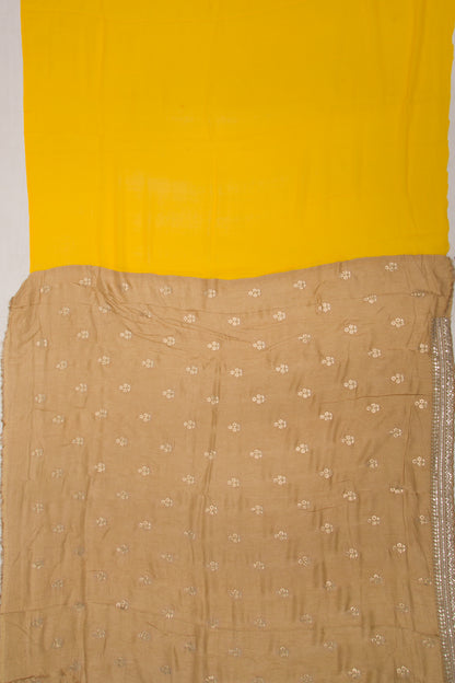 Georgette Silk Embroidery And Lines White And Yellow Saree