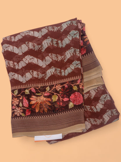 Satin Georgette Printed Brown Saree
